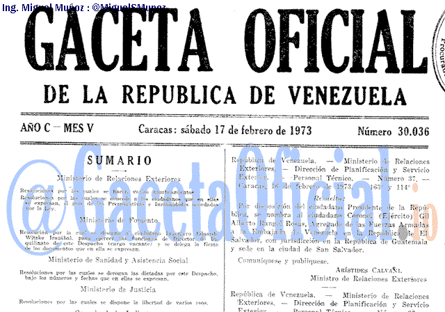 Gaceta Oficial 30036 del 17 Febrero 1973
