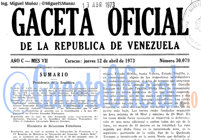 Gaceta Oficial 30079 del 12 Abril 1973