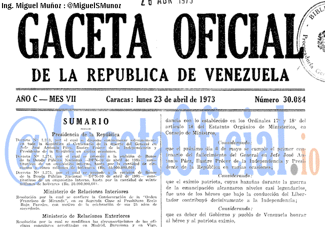 Gaceta Oficial 30084 del 23 Abril 1973