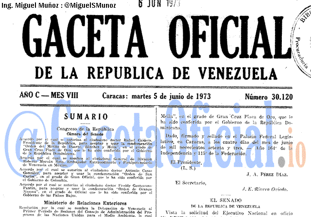 Gaceta Oficial 30120 del 5 Junio 1973