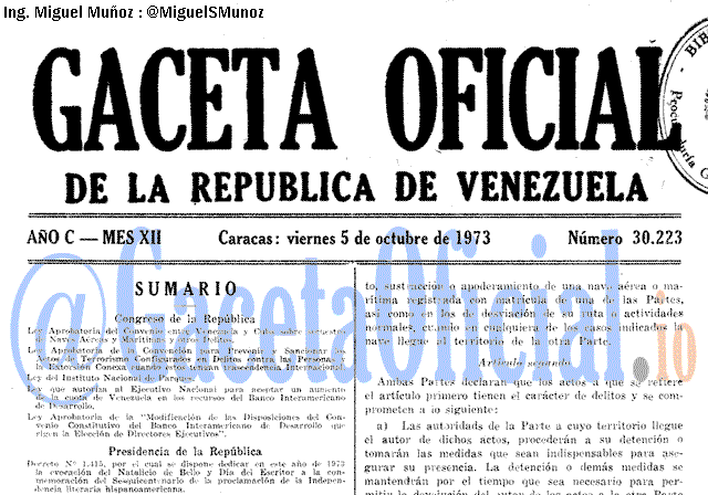 Gaceta Oficial 30223 del 5 Octubre 1973