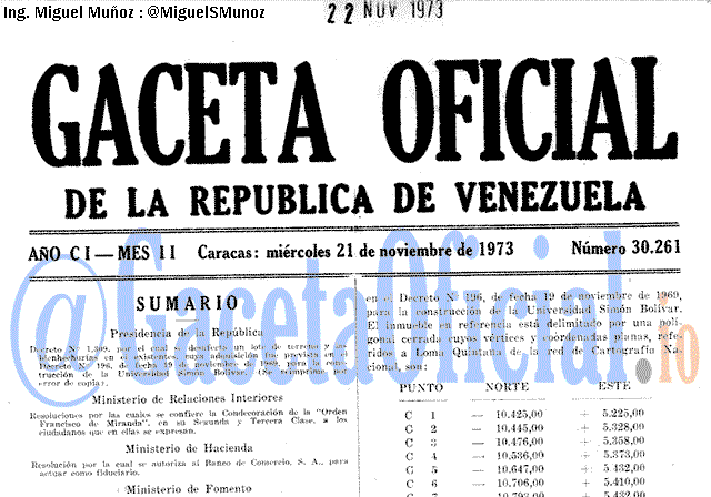 Gaceta Oficial 30261 del 21 Noviembre 1973