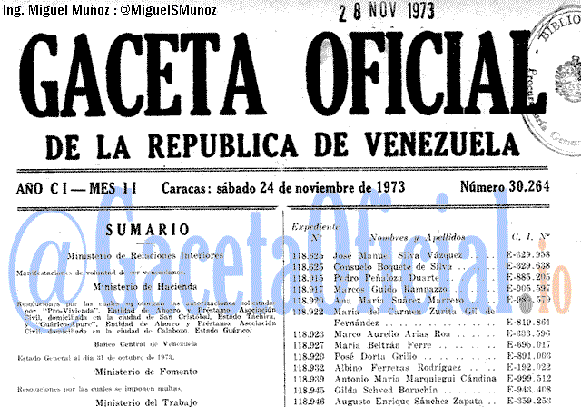 Gaceta Oficial 30264 del 24 Noviembre 1973