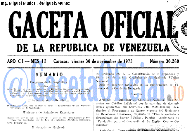 Gaceta Oficial 30269 del 30 Noviembre 1973