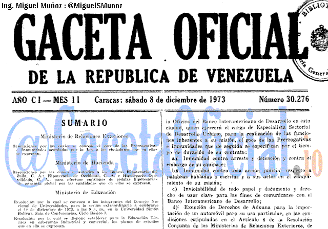 Gaceta Oficial 30276 del 8 Diciembre 1973