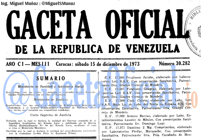 Gaceta Oficial 30282 del 15 Diciembre 1973