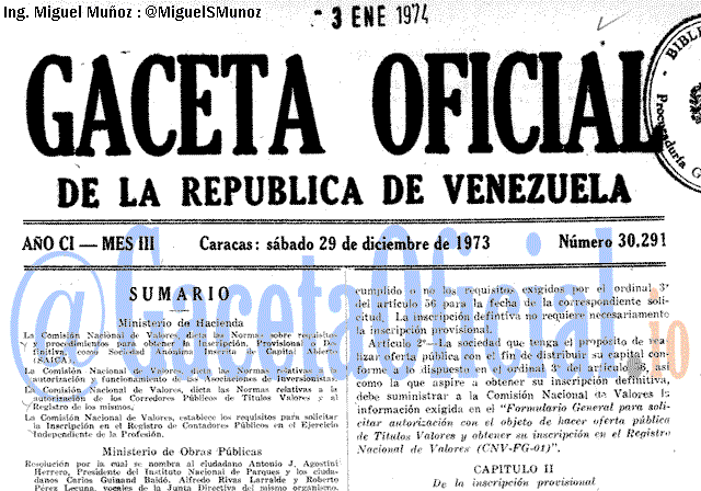 Gaceta Oficial 30291 del 29 Diciembre 1973