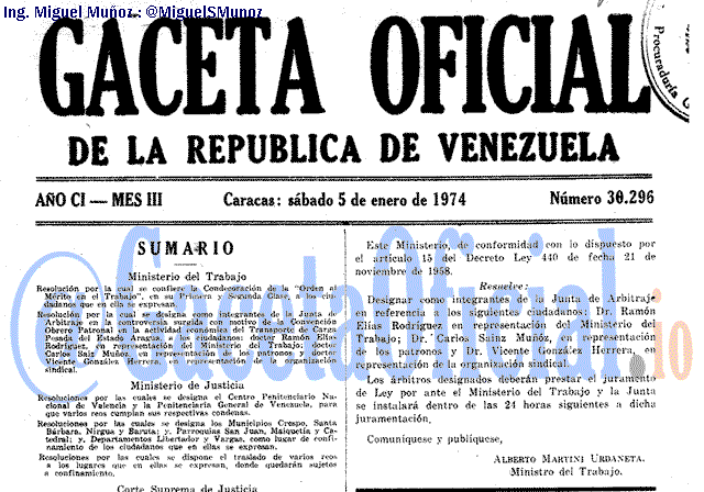Gaceta Oficial 30296 del 5 Enero 1974