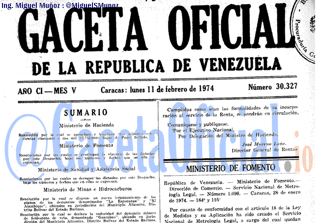 Gaceta Oficial 30327 del 11 Febrero 1974