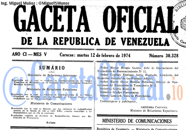 Gaceta Oficial 30328 del 12 Febrero 1974