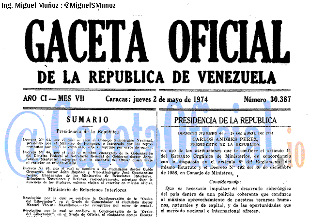 Gaceta Oficial 30387 del 2 Mayo 1974