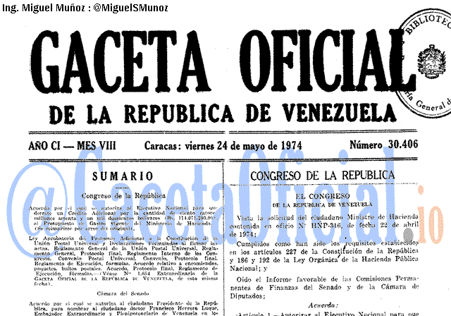 Gaceta Oficial 30406 del 24 Mayo 1974
