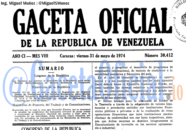 Gaceta Oficial 30412 del 31 Mayo 1974