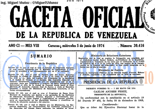 Gaceta Oficial 30416 del 5 Junio 1974
