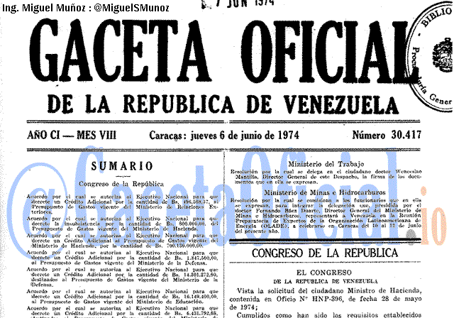 Gaceta Oficial 30417 del 6 Junio 1974