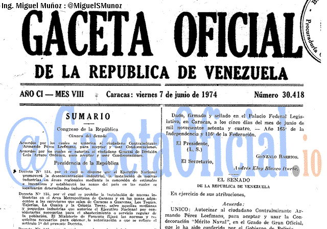 Gaceta Oficial 30418 del 7 Junio 1974