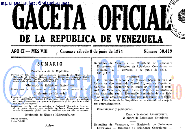 Gaceta Oficial 30419 del 8 Junio 1974