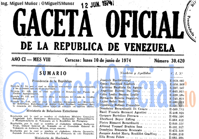Gaceta Oficial 30420 del 10 Junio 1974