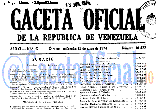 Gaceta Oficial 30422 del 12 Junio 1974