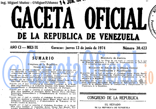 Gaceta Oficial 30423 del 13 Junio 1974