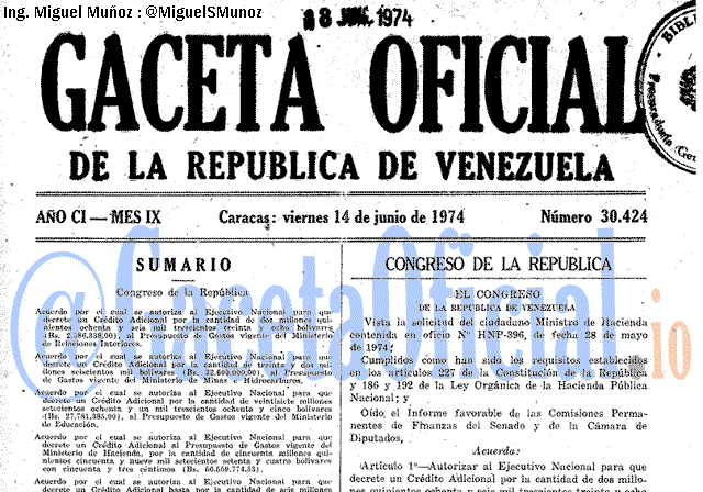 Gaceta Oficial 30424 del 14 Junio 1974