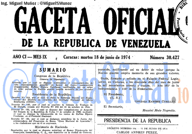 Gaceta Oficial 30427 del 18 Junio 1974