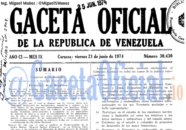 Gaceta Oficial 30430 del 21 Junio 1974