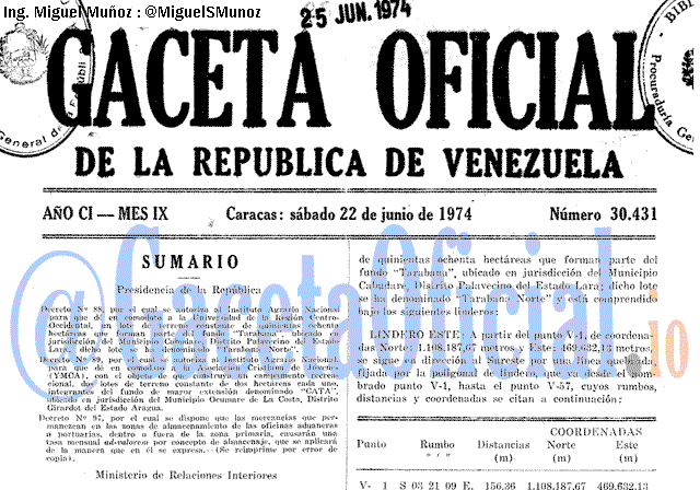 Gaceta Oficial 30431 del 22 Junio 1974