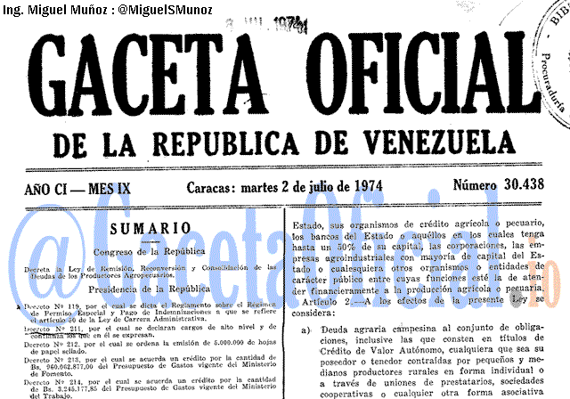Gaceta Oficial 30438 del 2 Julio 1974