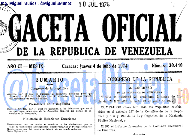 Gaceta Oficial 30440 del 4 Julio 1974
