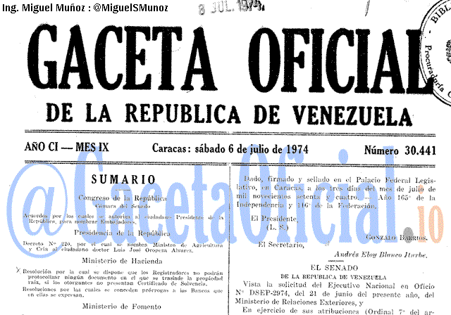 Gaceta Oficial 30441 del 6 Julio 1974
