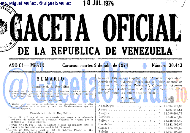 Gaceta Oficial 30443 del 9 Julio 1974