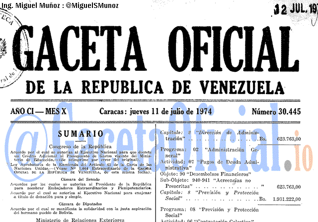 Gaceta Oficial 30445 del 11 Julio 1974