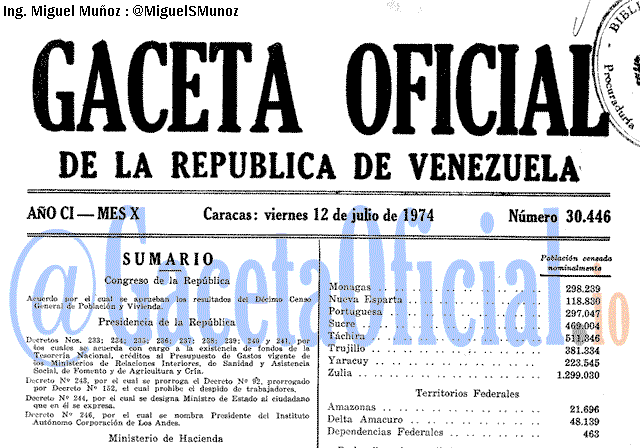 Gaceta Oficial 30446 del 12 Julio 1974