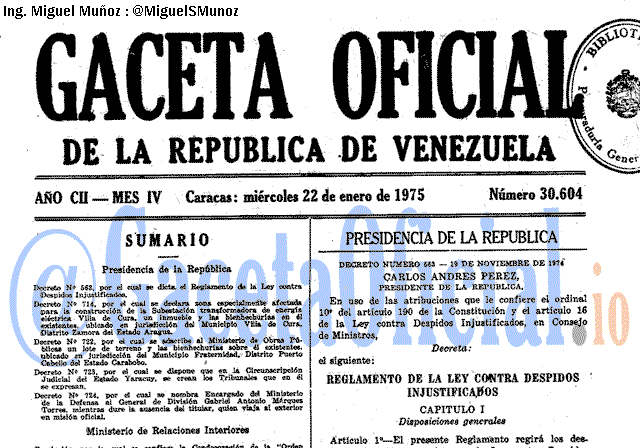 Gaceta Oficial 30604 del 22 Enero 1975