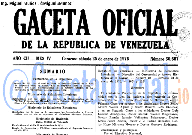 Gaceta Oficial 30607 del 25 Enero 1975