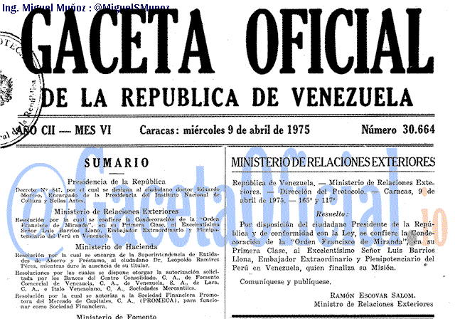 Gaceta Oficial 30664 del 9 Abril 1975