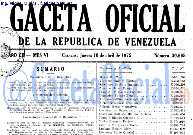 Gaceta Oficial 30665 del 10 Abril 1975