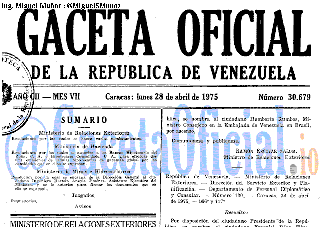 Gaceta Oficial 30679 del 28 Abril 1975