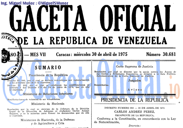 Gaceta Oficial 30681 del 30 Abril 1975