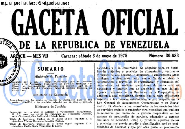 Gaceta Oficial 30683 del 3 Mayo 1975