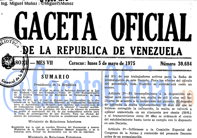 Gaceta Oficial 30684 del 5 Mayo 1975