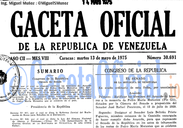 Gaceta Oficial 30691 del 13 Mayo 1975
