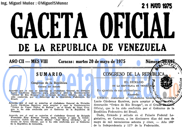 Gaceta Oficial 30697 del 20 Mayo 1975