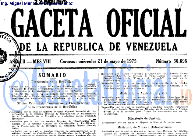 Gaceta Oficial 30698 del 21 Mayo 1975
