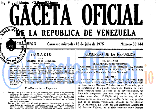 Gaceta Oficial 30744 del 16 Julio 1975