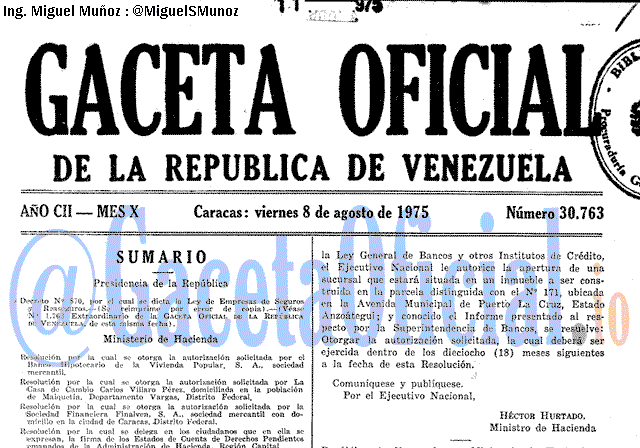 Gaceta Oficial 30763 del 8 Agosto 1975