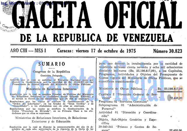 Gaceta Oficial 30823 del 17 Octubre 1975
