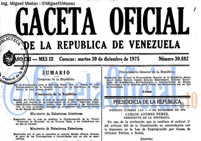 Gaceta Oficial 30882 del 30 Diciembre 1975