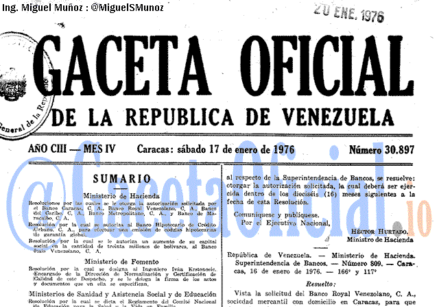 Gaceta Oficial 30897 del 17 Enero 1976